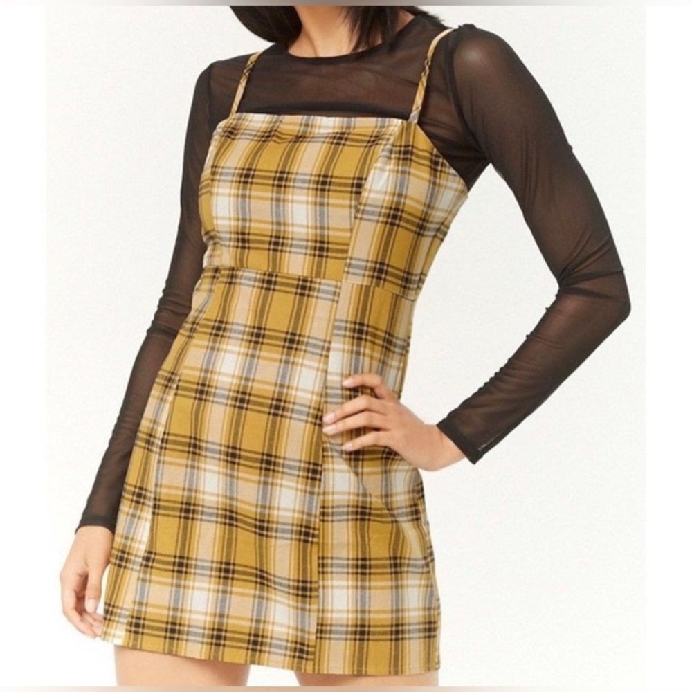 NWT Forever 21 Clueless Mustard & Navy Plaid Mini Dress in Size M